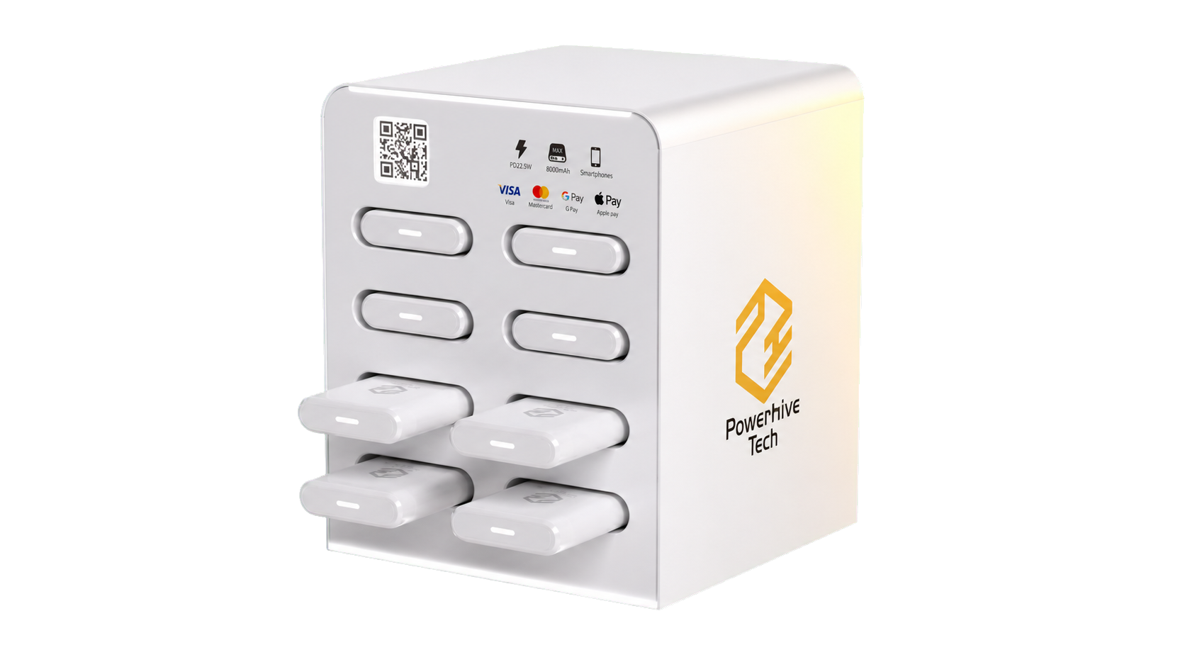 White PowerHive eight-bay charging station